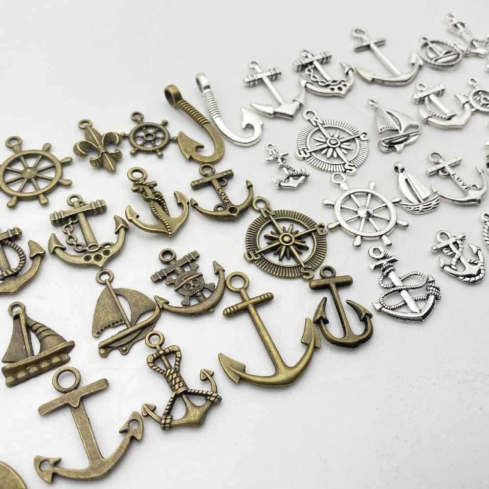 New 10-20Types 16Pcs Mixed Anchor Rudder Charm For Handmade Diy Jewelry Make Metal Alloy Sailing Boat Pendant