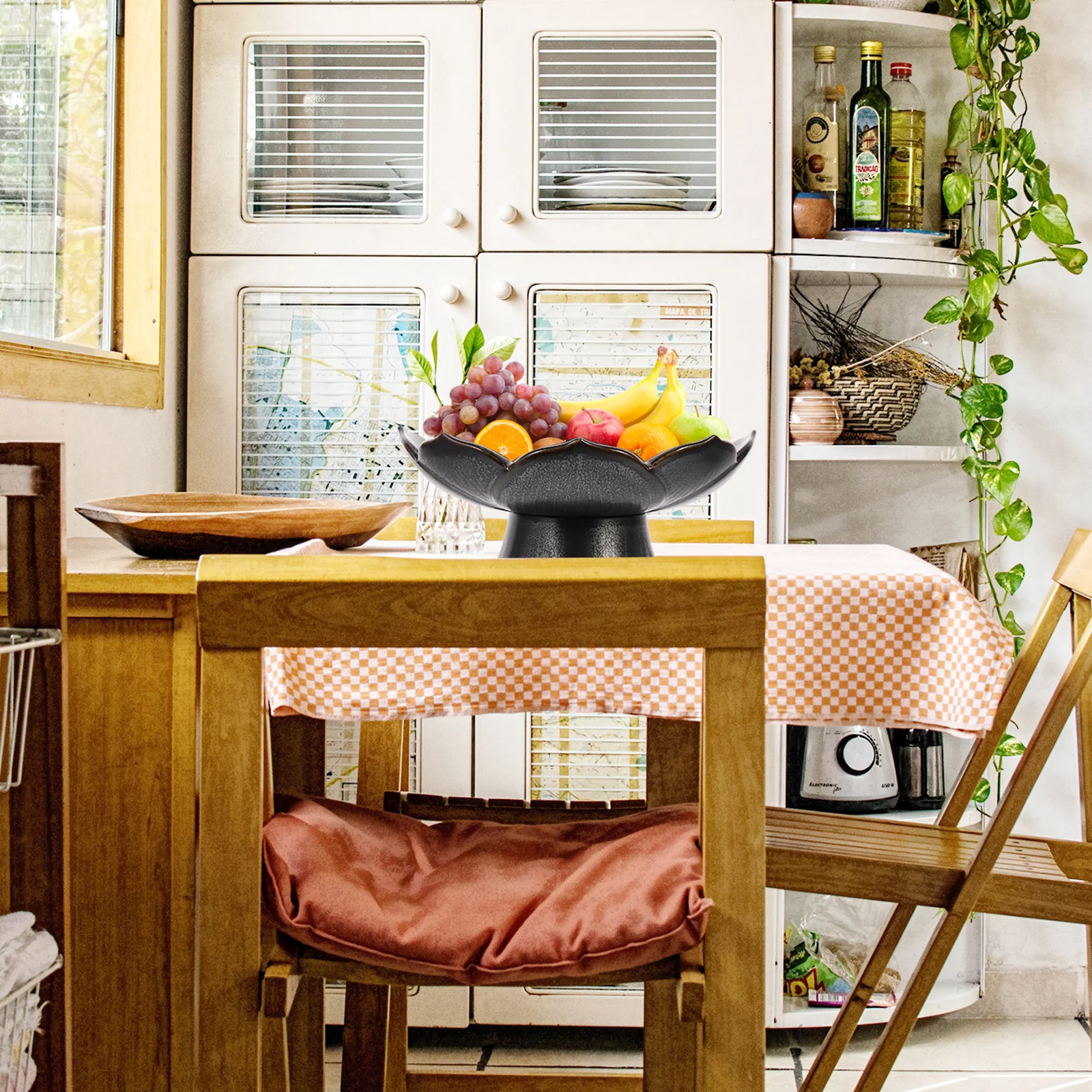 Frutero de loto con patas, plato de cerámica, bandeja de comida para el hogar de estilo chino, plato para servir postre, aperitivos, fácil de limpiar, portátil