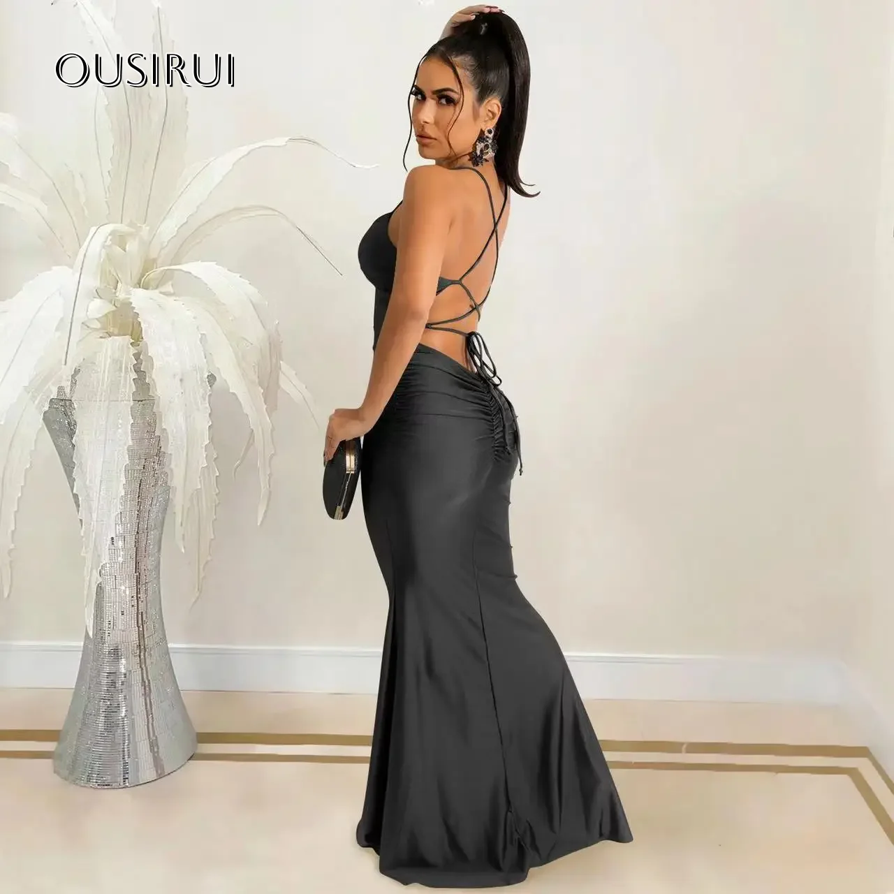 Vestido de noite sereia com alças finas de cetim, vestido de festa com renda, sem mangas, vestido de baile personalizado