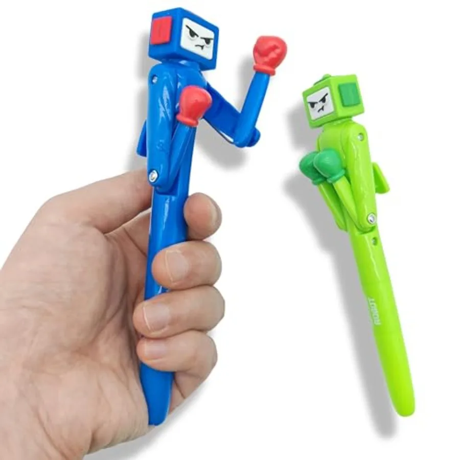 

Boxing Pen Robot 2PCS with Punching Arm and Crisp Button Sound Funny and Cool Novelty Pen Boxing Gifts Blue Green Colo 1.0mm Sm