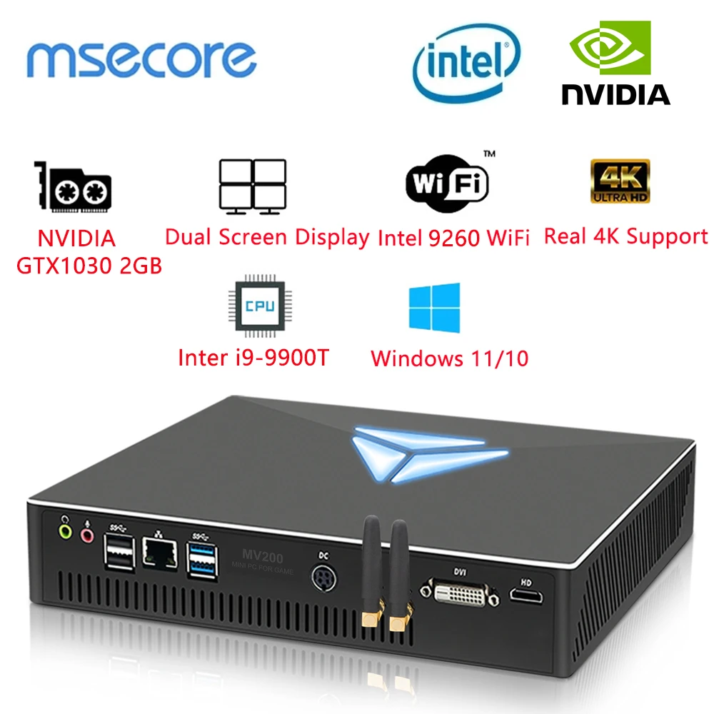 MSECORE MV200 Intel core i5i7i9 Mini PC Windows 11 GT1030 Dedicated Card Portable Gaming Desktop Computer Office DDR4 NVME 4K HD