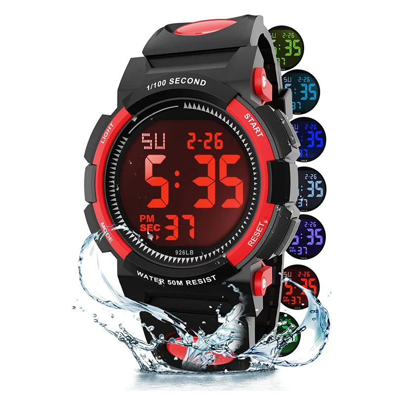Children's Watches for Boy Girl Color LED Display Digital Alarm Clock Waterproof Sports Kids Wristwatches