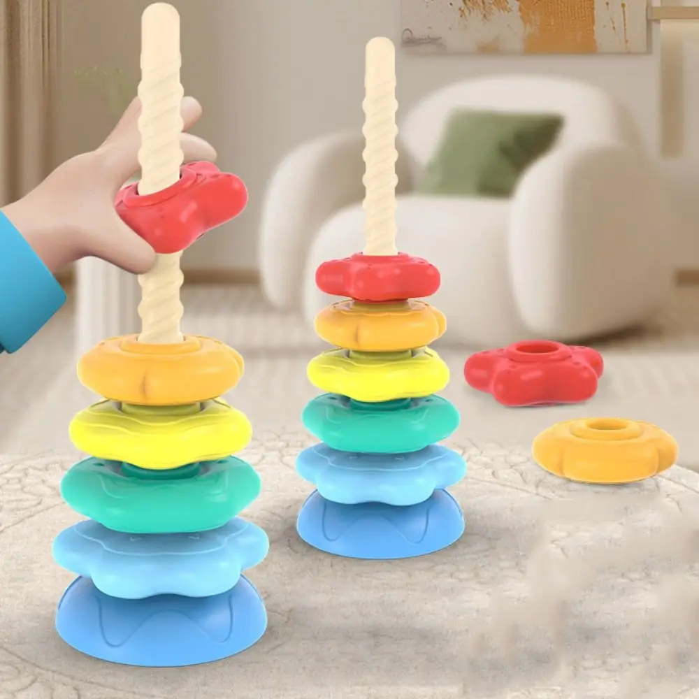 Irregular Square Rainbow Stacker Baby Toy Montessori Toy Rainbow Tower Rotating Screw Bolt Toys Stackable Puzzle