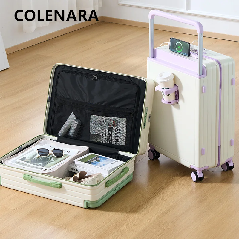 COLENARA USB Charging Suitcase Multifunctional Boarding Box Large Capacity Trolley Case 20