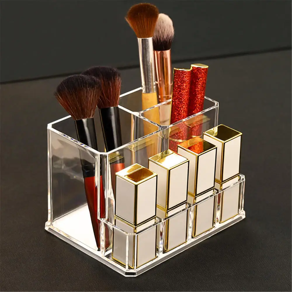 Transparent Acrylic Square Pen Holder Desktop Cosmetic Storage Box Large Capacity Makeup Brush Pen Holder Desk Organization