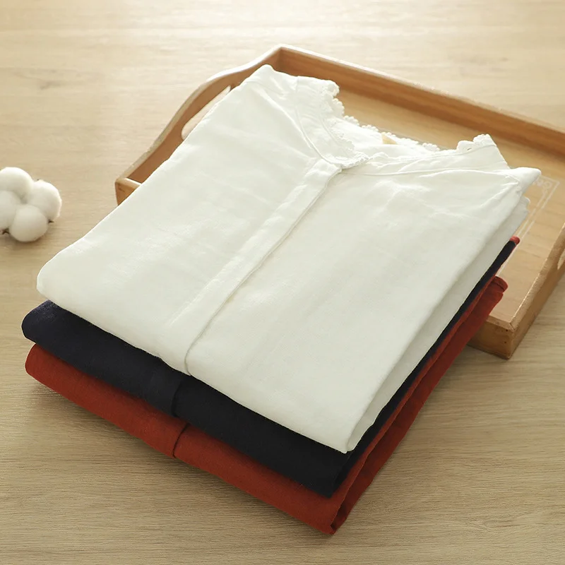 2026 primavera gola de renda camisa de manga comprida feminina simples único breasted confortável versátil topo estilo harajuku blusa sólida