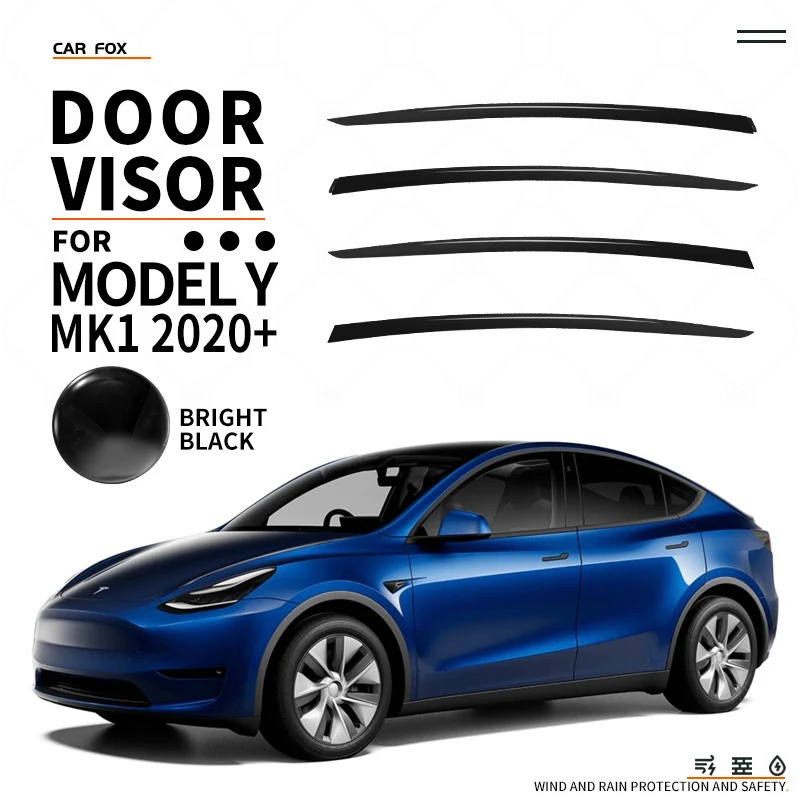 For Tesla Model Y 2020+ Window Visor Sun Rain Deflector Guard Awnings Shelter Adhesive Cover Trim