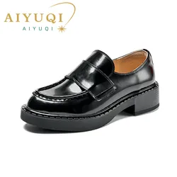 AIYUQI Loafers Women Genuine Leather Spring British Style Girls Shoes Slip on Casual Office Shoes For Ladies Students