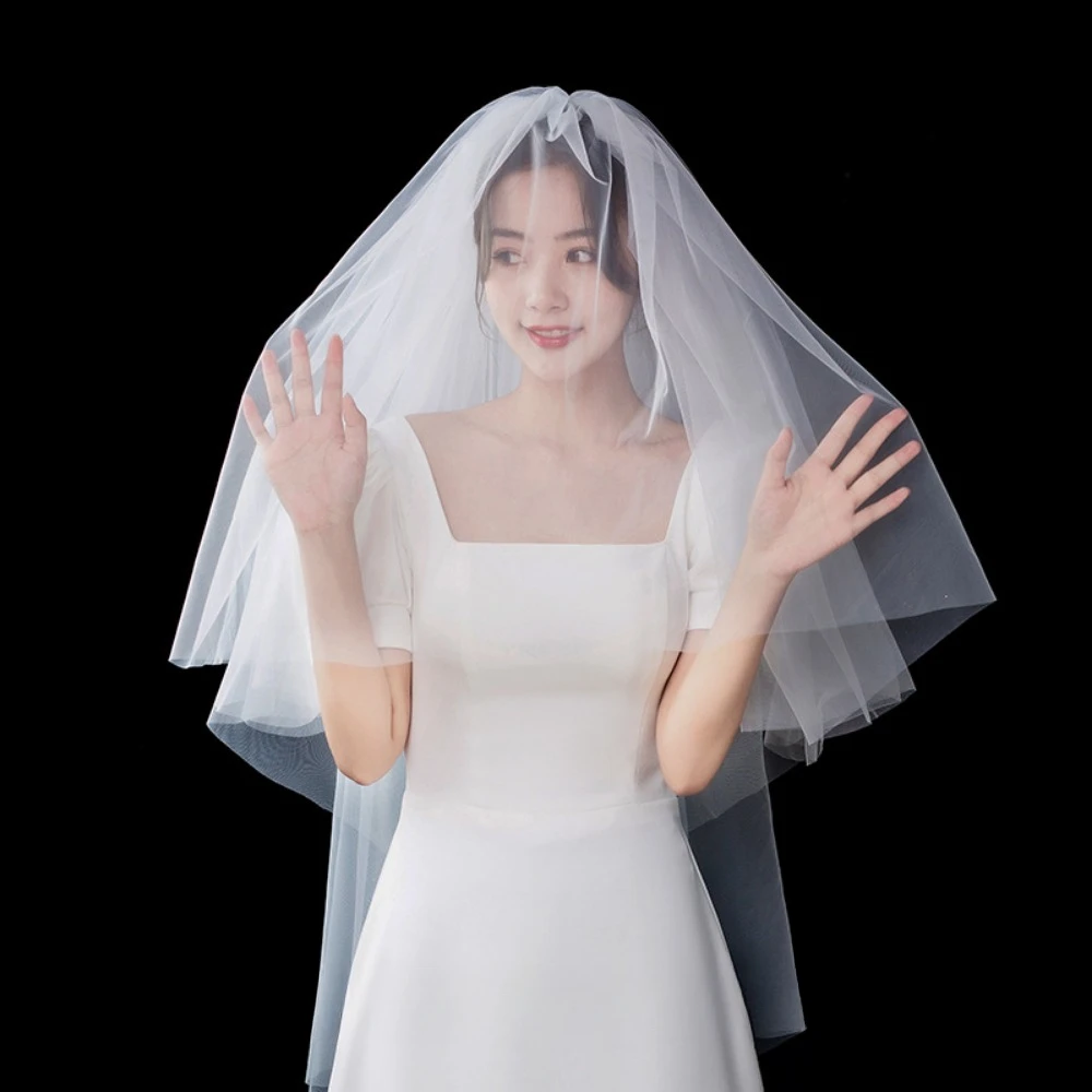 

Bridal White Veil for Wedding Veil with Simple Pearl Beaded Short Marriage Shoulder Bridal Veils Accessories