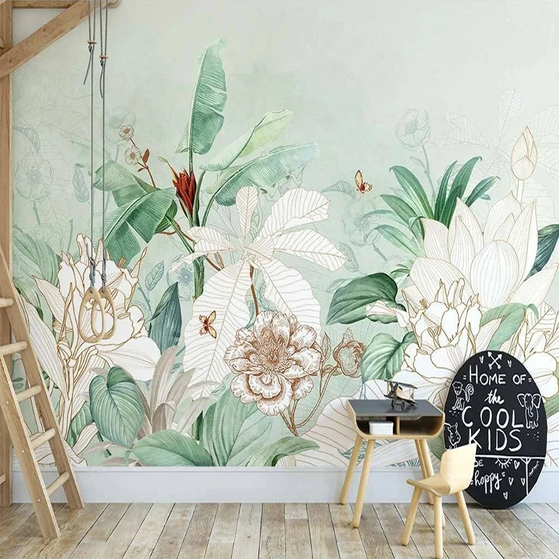 

Custom Mural Wallpaper Nordic Ins Tropical Rainforest Pastoral Plant Flowers Fresco Living Room Bedroom Home Decor Wall Painting