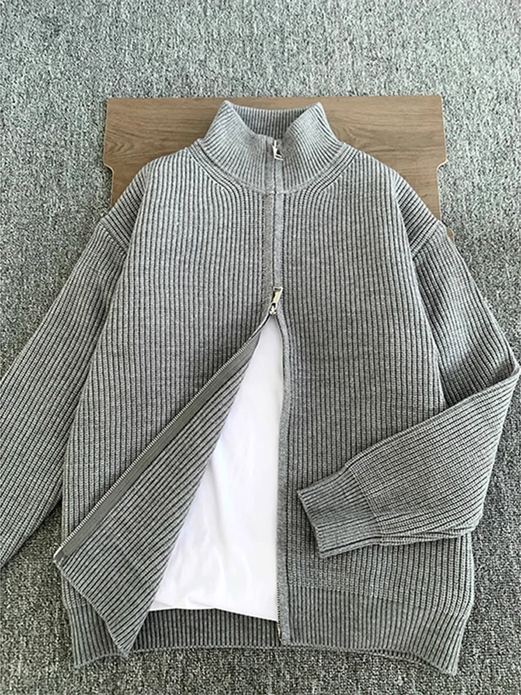 

ay Stand Collar Knitted Cardigan Men's American Retro Lazy Sle Knitted Sweater High End Feeling Sweater Coat for Men