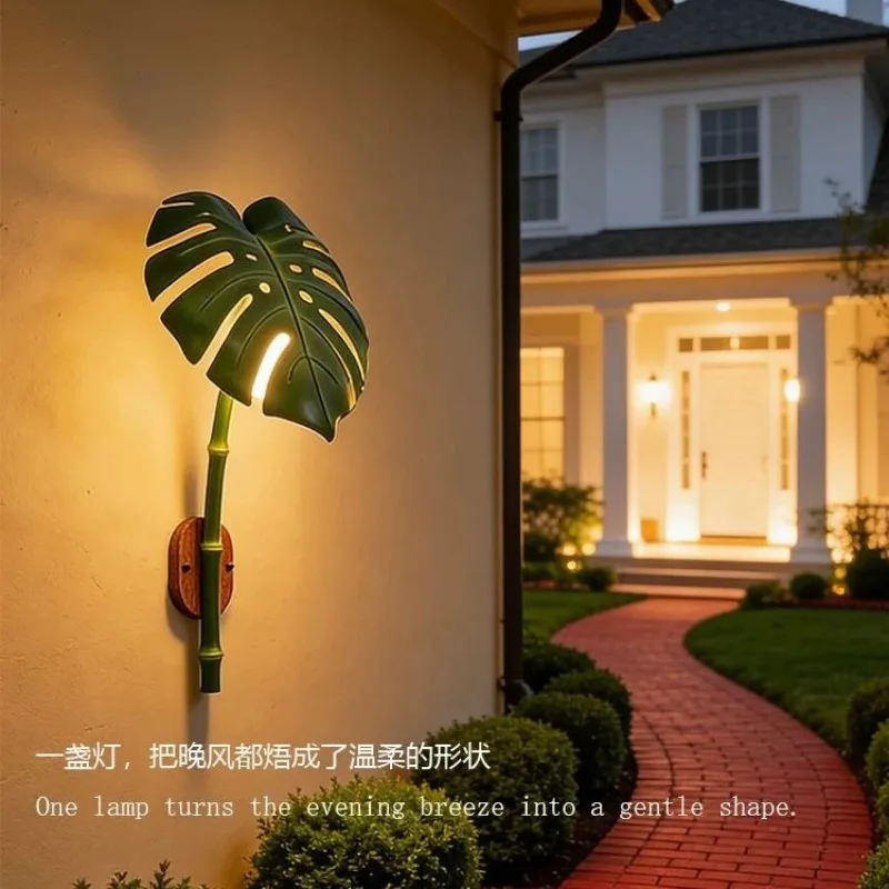 

Modern Bamboo Leaf Wall Lamp Villa Courtyard Lamp Waterproof Corridor Exterior Wall Garden Balcony Landscape Lighting Fixture