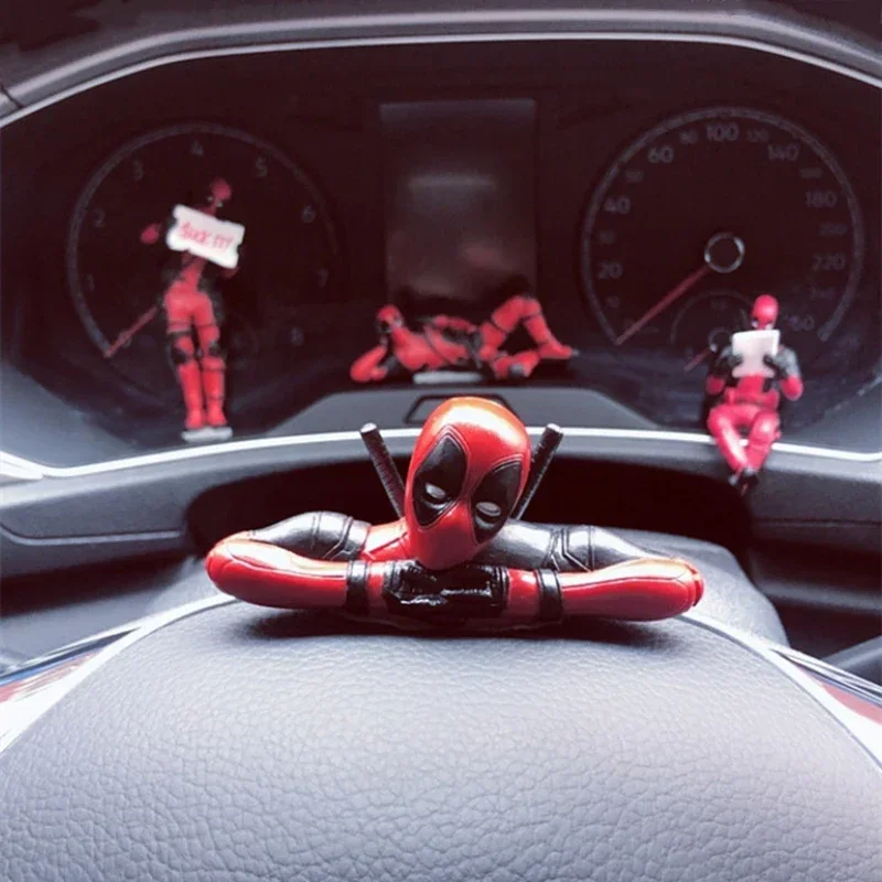 Disney Marvel X-Men Deadpool 2 Action Figure Sitting Lying Posture Model Car Ornament Anime Mini Doll PVC Figurine Toys