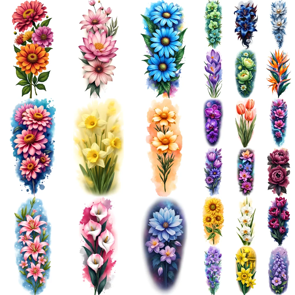 

9pcs Temporary Tattoo Peonies Colorful Realism Tulips Blue Daisies Realistic Temporary Tattoos Bird Of Paradise For Back