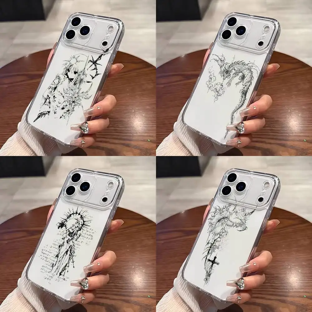 Cool Black Gothic Cross Phone Case For iPhone 17 16 15 14 13 12 11 Mini Pro Max Plus Transparent Cover