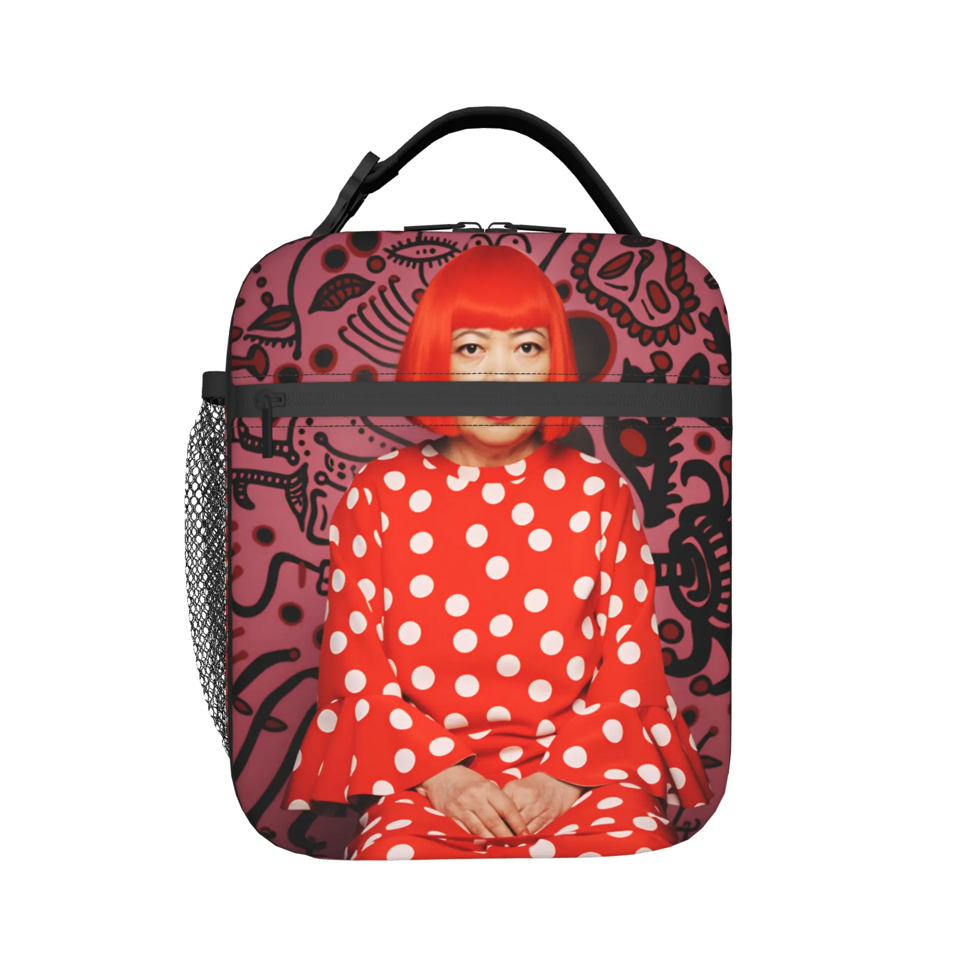 Yayoi Kusama Abstract Face Lunch Bag Office Portable Thermal Lunch Bags For Child  Oxford Print Cooler Bag