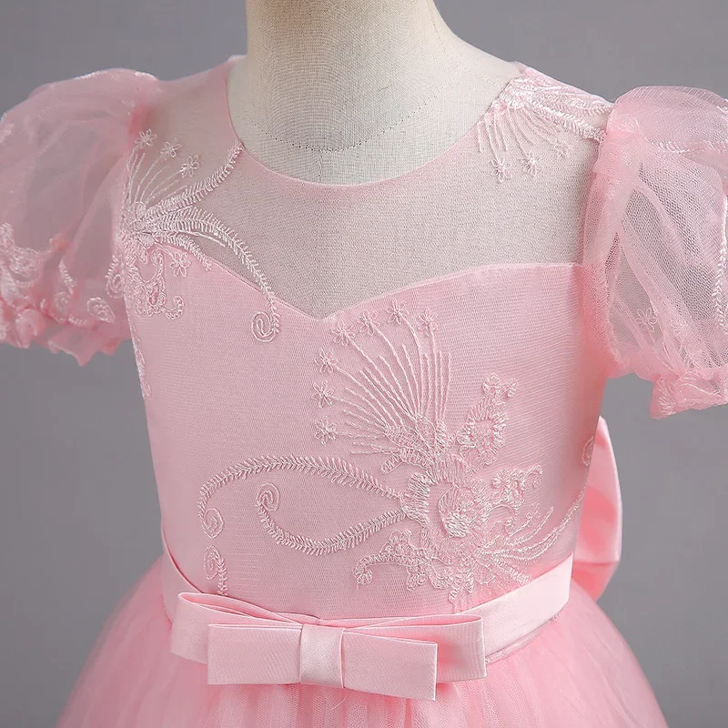 Robe de princesse en dentelle brodée pour filles, taille moyenne, robe d'anniversaire pour enfants, haute qualité, nouveau