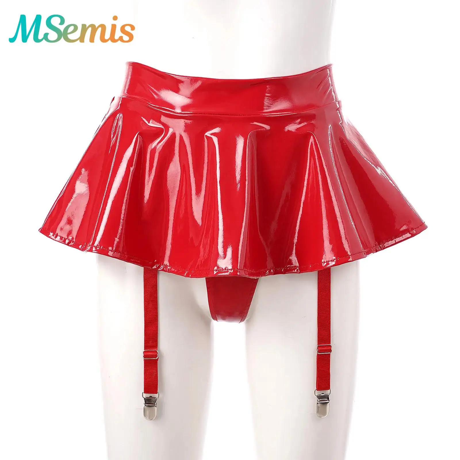 

Женская глянцевая мини-юбка из лакированной кожи с рюшами, встроенные стринги, подвязки, металлические зажимы, шорты, мини-юбка, клубная одежда для танцев на пилоне