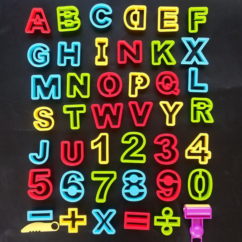 1 세트 컬러 클레이 알파벳 숫자 금형 키트 조기 학습 DIY 플라스틱 크리 에이 티브 금형 도구 어린이를위한 교육 활동