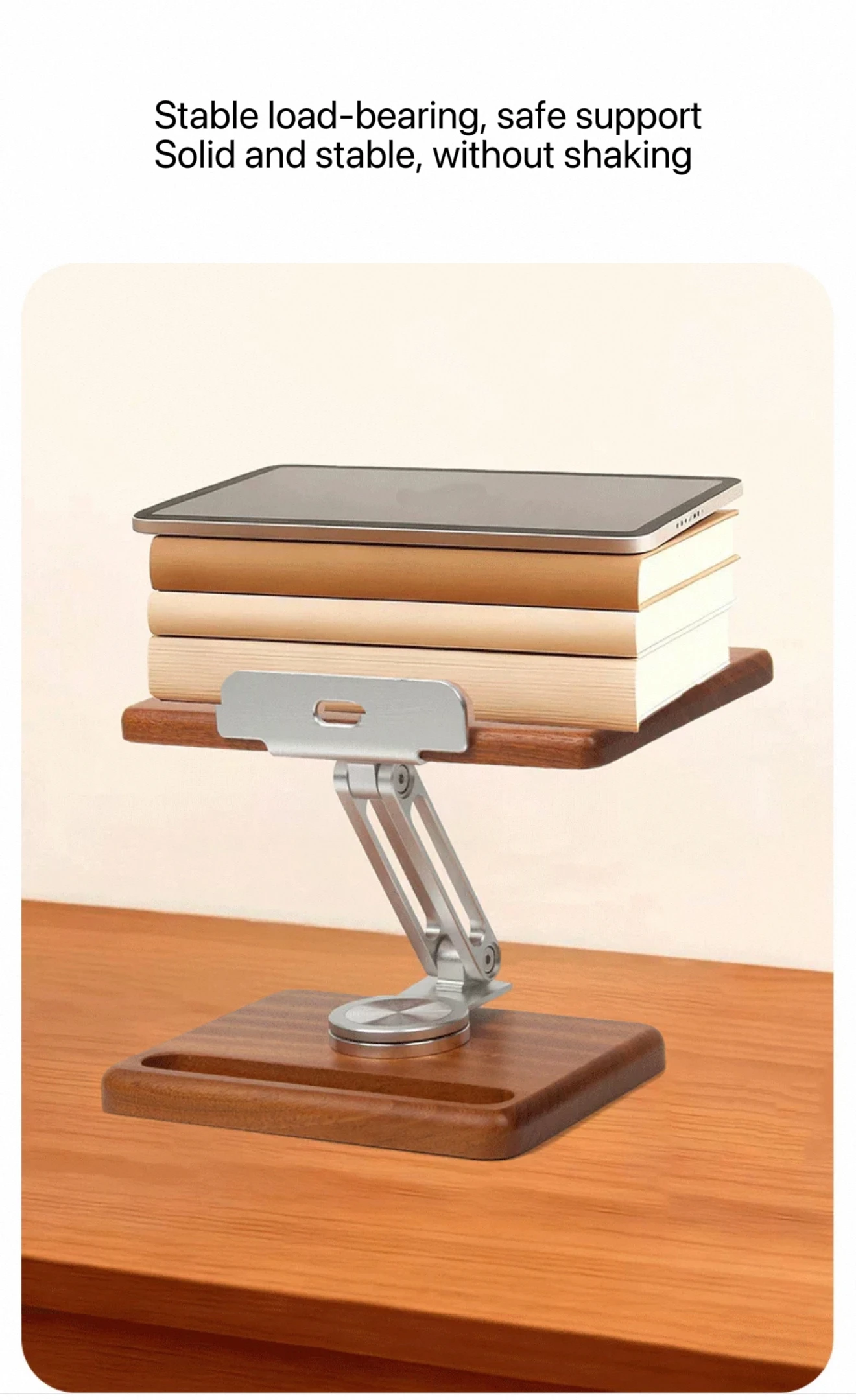 Mobile phone stand / tablet support stand with solid wood tabletop, headrest that can be raised and rotated