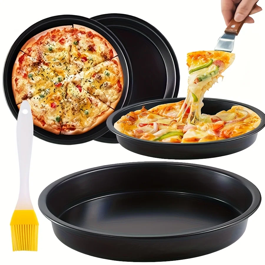 

6/8/9/10-дюймовый антипригарный противень для пиццы, круглый противень из углеродистой стали с кистью для кондитерских изделий, семейный ресторан, тарелка для пирогов, духовка для выпечки JXB