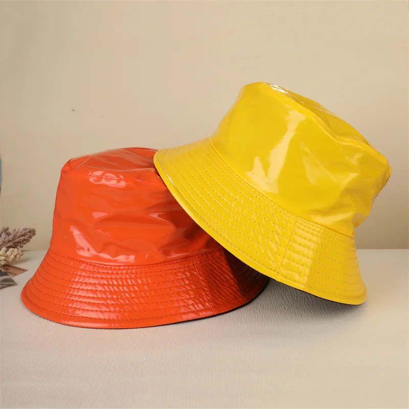 2023 Fashion Bucket Hat Women Girls Leather Solid Panama Cap Hat Hiking Hat Fishing Cap Foldable Hip-Hop Street Waterproof