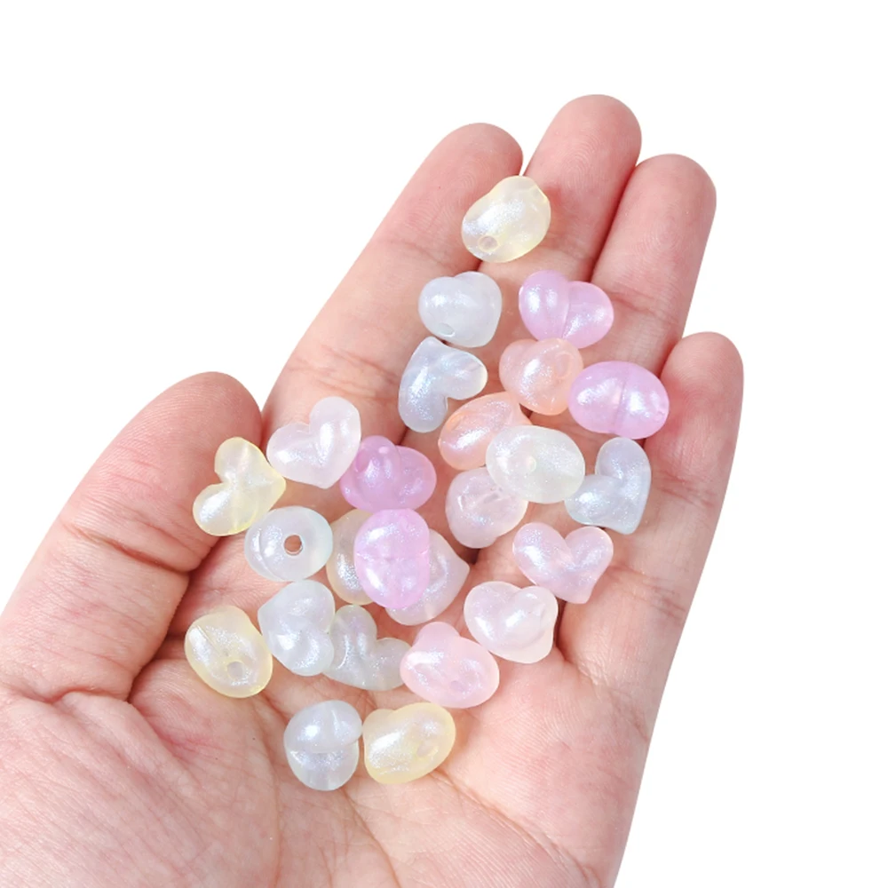 30pcs 9x11mm Mermaid Color Love Heart Beads Acrylic Loose Spacer Beads For Jewelry Making Diy Bracelet Necklace Earrings Craft