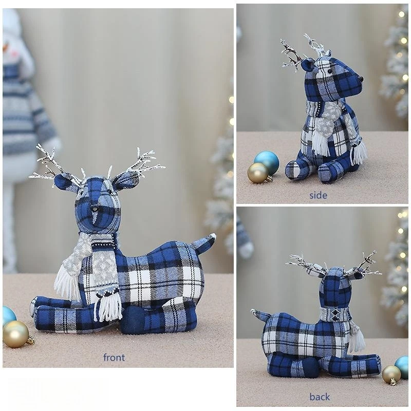 Weihnachten Plüsch Puppe Anhänger handgemachte ausgestopfte weiche blaue Elch Hirsch Stoff Spielzeug Weihnachten Ornamente Kinder Geschenke Home Party Desktop-Dekor