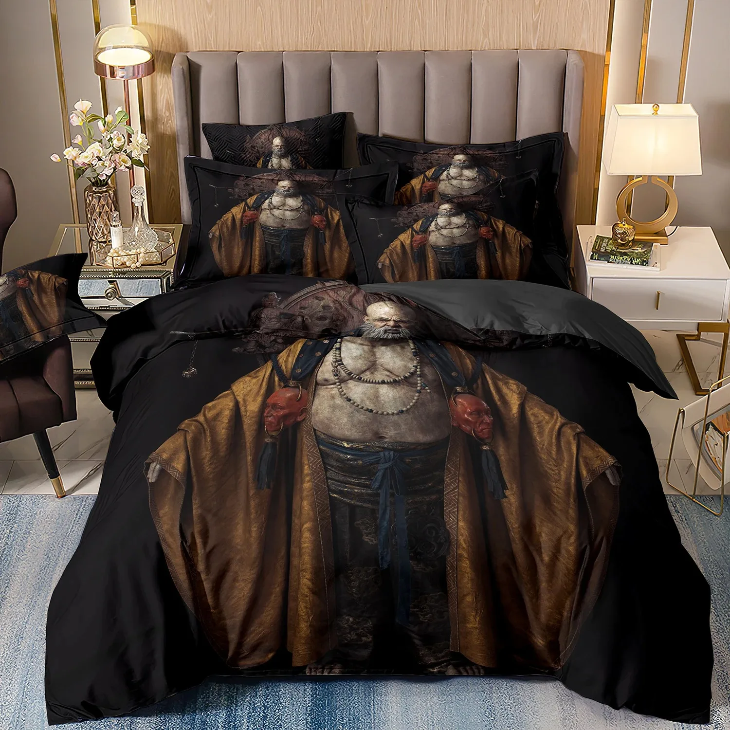 

Black Myth Wukong Bedding Set,Game Characters Goku Bedding Set,Black 3D Printing Quilt Cover Pillowcase For children and adults