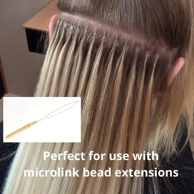 5-20 piezas Micro anillos herramienta de bucle enhebrador de bucle aguja de tracción utilizada con alicates para el cabello y cuentas para herramientas de extensión de plumas de cabello humano