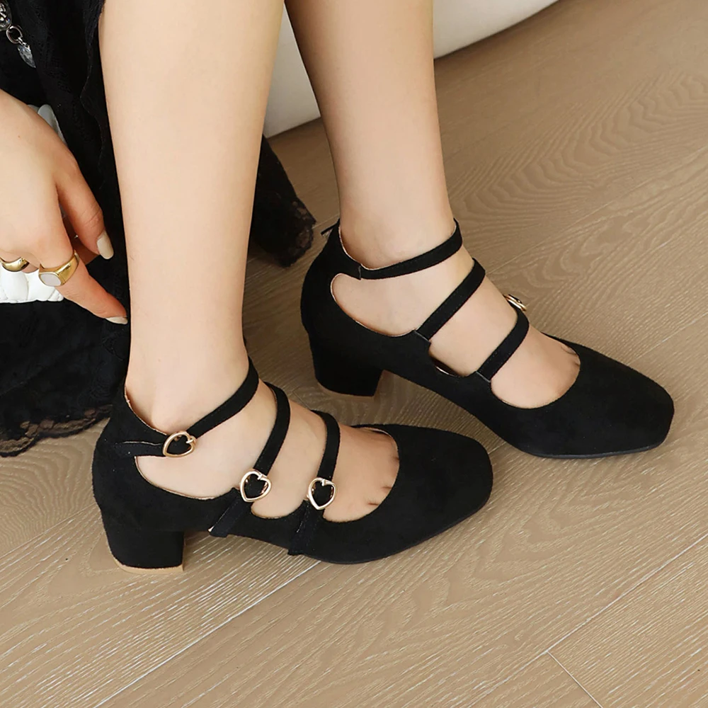 Big Size 41 40 narrowband High Heels Women Dress Party Bridal Shoes Woman square heel Mary Janes Pumps Lady Shoes Brand 2024