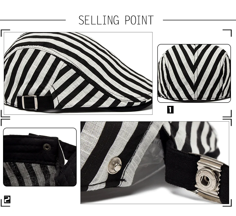 CNTANG Baskenmütze Hut Männer Vintage Streifen Plaid Baumwolle Visier Flache Kappe Lässige Mode Sonne Kappen Für Frauen Sommer Berets Dünnen Stil Neue – Detail 2