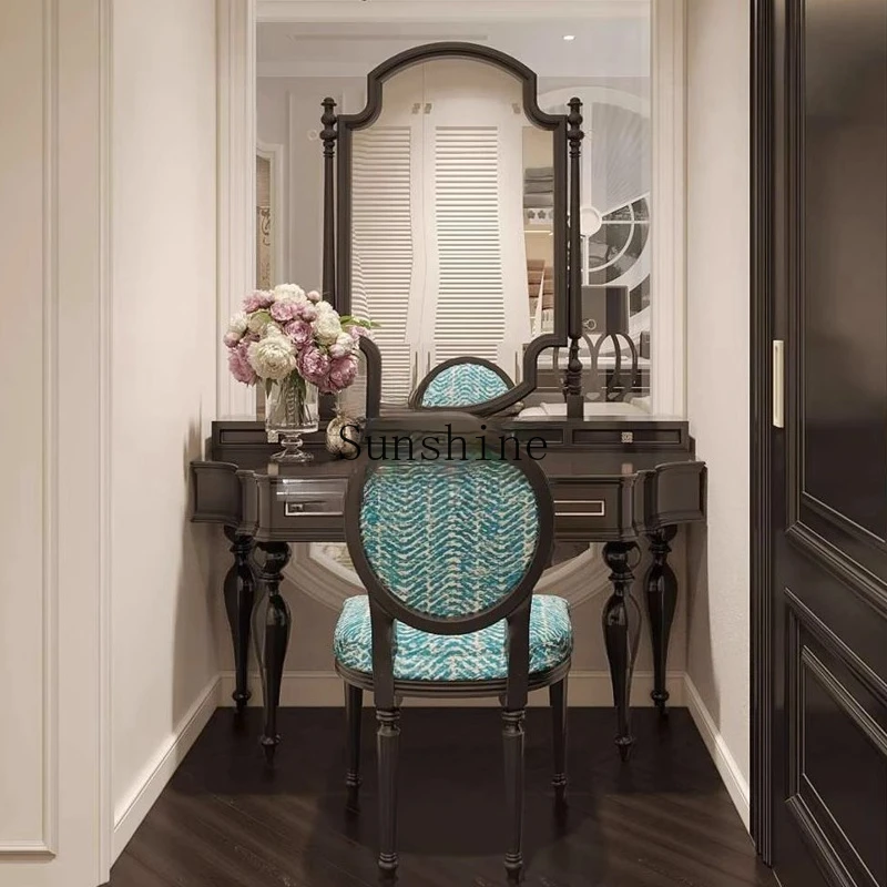 French retro dresser simple light luxury solid wood carving villa master bedroom furniture