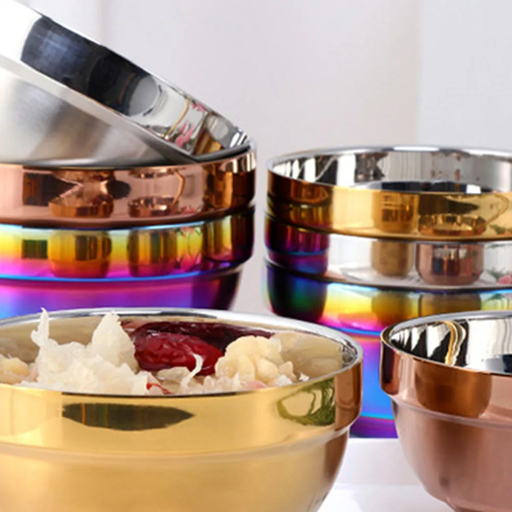 Ciotola in Acciaio Inox a Doppia Parete Isolata, Resistente e Antiurto, per Snack, Riso e Zuppa, per Uso Domestico e Ristorante, Colore Oro