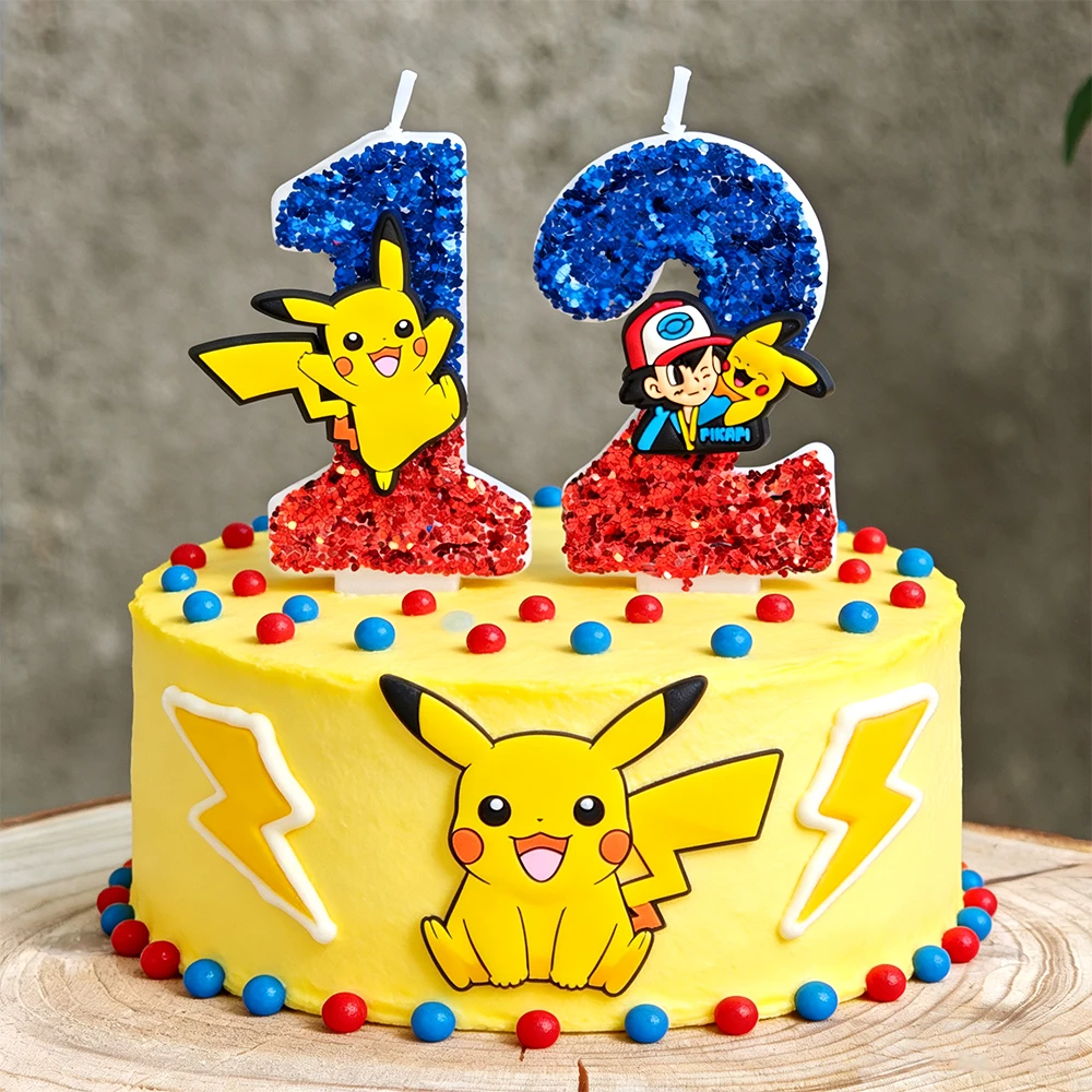 Niedliche Pokemon Pikachu Geburtstagskerze, Cartoon-Anime-Charakter-Form, Kuchendekoration für Kindergeburtstag, Kuchendekoration, Zubehör