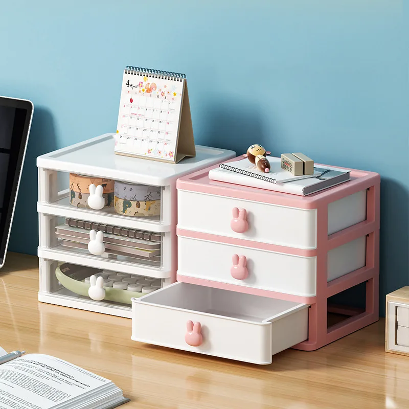 Rabbit Handle Desktop Drawer Freedom Combination Storage Box Plastic Cute Desk Storage Organizer Rack Office Organizer Box