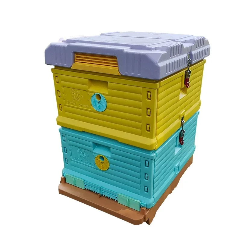 3 Layers Insulation Plastic Beehive, Super Solid Langstroth Beehive 10 Frames Plastic Beehives Top Bee Feeder