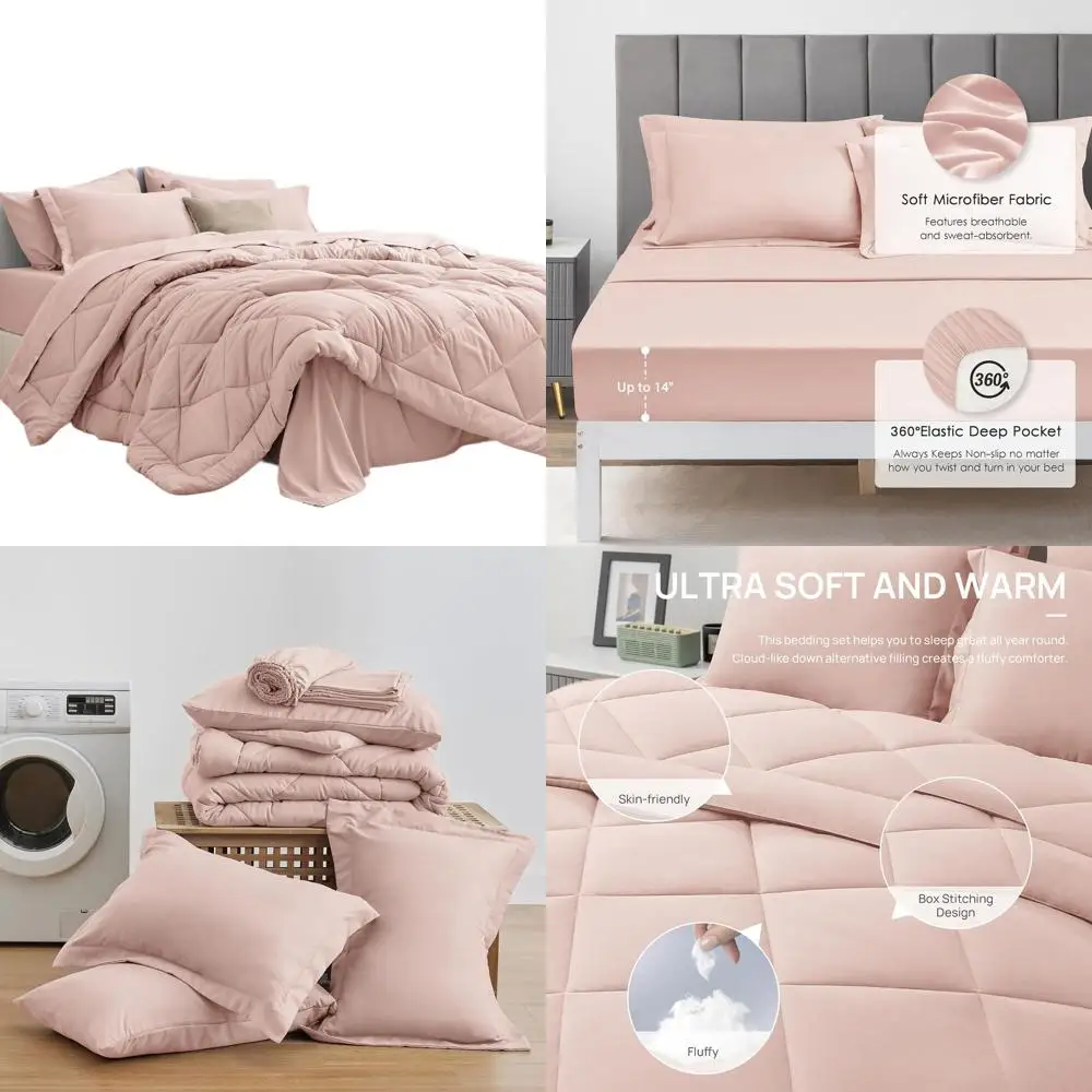 

7-Piece Pink King Comforter Set: All-Season Bedding with 1 Comforter, 1 Flat Sheet, 1 Fitted Sheet, 2 Pillowcases, and 2 Pillow