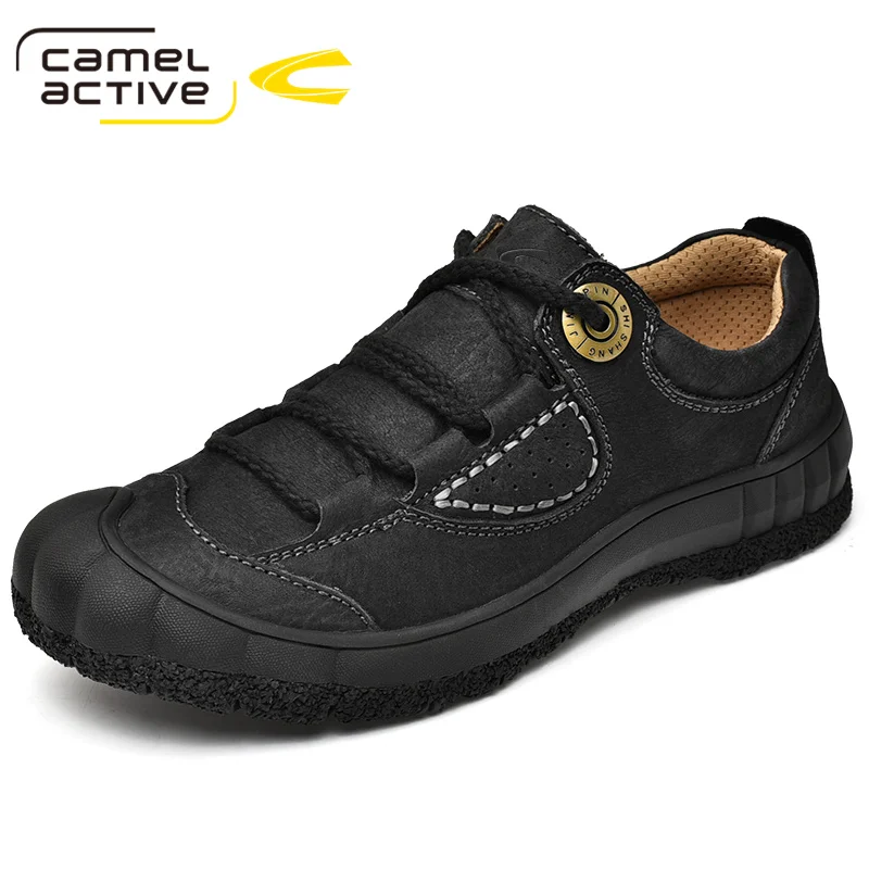 Camel Active New Men\'s Casual Shoes Genuine Leather Spring/Autumn Outdoors Rubber Sole Lace-up Breathable Black Men Sneakers