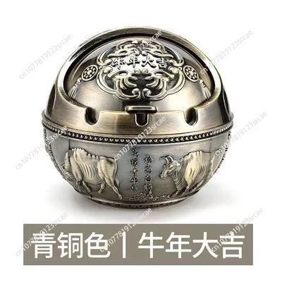 Ashtray Household Home Decor Zinc Alloy Retro Large Ash Holder with Lid for Home