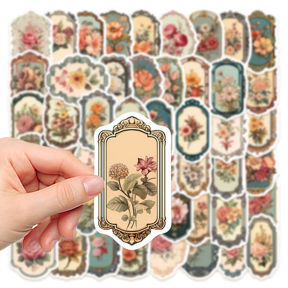 10/30/50pcs Vintage Flower Mirror Graffti Stickes Retro Decals DIY Laptop Phone Notebook Diary Decoration Sticker for Kids Toys