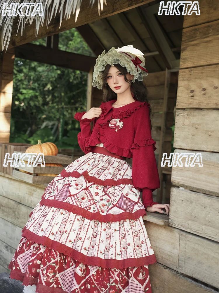 

Sweet Doll Collar Long Sleeve Knitted Short Cardigan Sweater Women Autumn Cute Lolita Bow Fungus Pleated Versatile Sweaters Tops