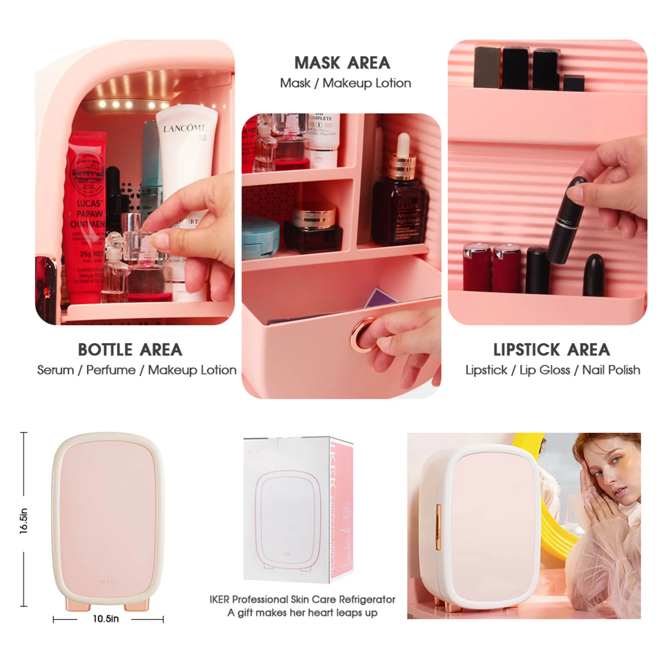 Beautifully Designed Cooluli Beauty 12L Mini Pink Skincare Fridge for Storing Masks or Jade Rollers Christmas Gifts