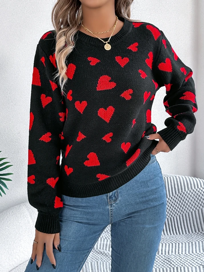 Women's 2025 Autumn/Winter Spring New Fashion Color Matching Love Lantern Sleeve Sweater Hoodie Clothing Set