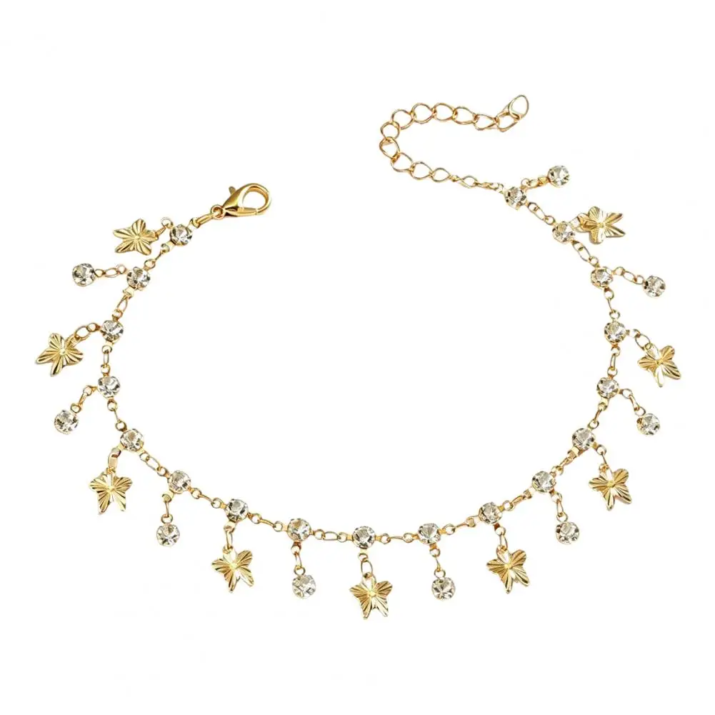 Plated Ankle Chain Butterfly Charm Anklet for Women Rhinestone Tassel Ankle Bracelet Adjustable Beach Foot Chain Jewelry Beach
