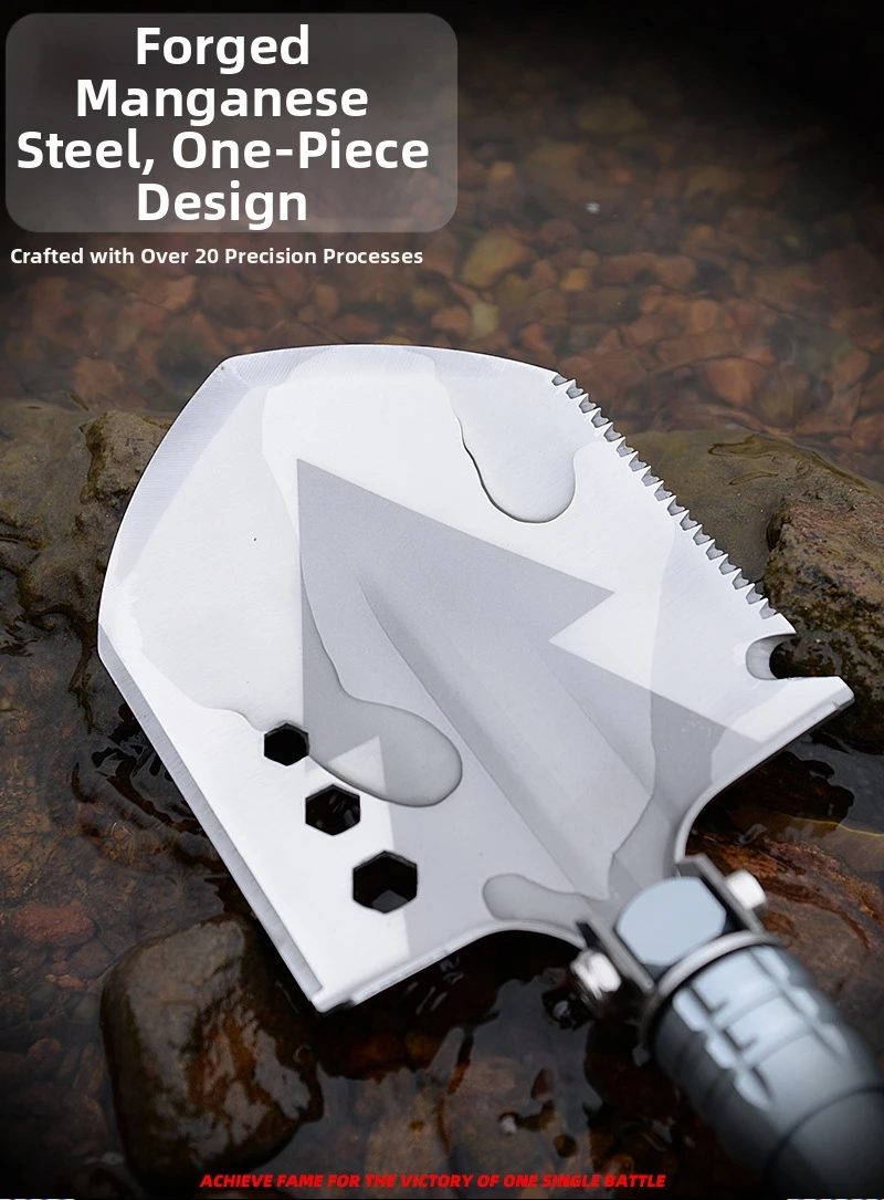 Outdoor Folding Shovel Heavy Duty Manganese Steel Camping Spade Portable Survival Digging Tool for Garden Yard Car Emergency Use