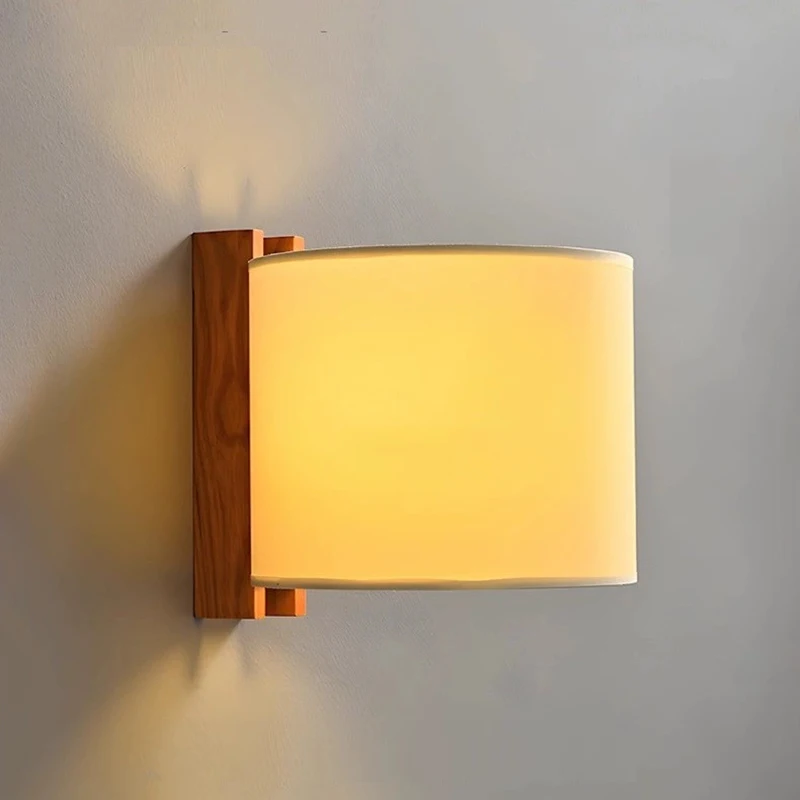 Medieval Style Fabric Solid Wood Wall Lamps Bedroom Bedside Lamp Wabi-Sabi Style Living Room Study Corridor Aisle Wall Lights