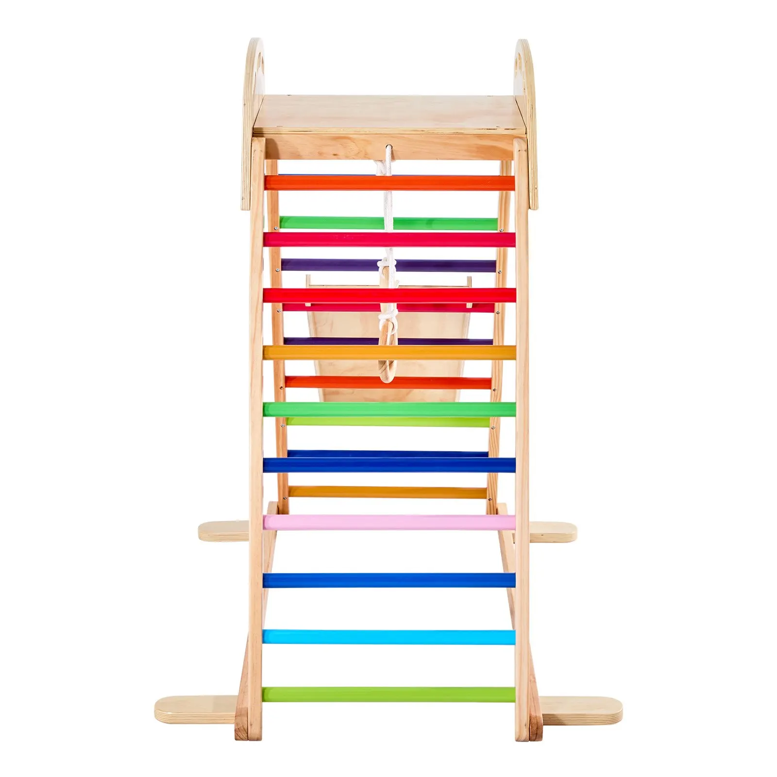 

Детский игровой комплекс для дома, деревянный игровой набор 4-в-1 с скалодромом, горкой, деревянной лестницей и гимнастическими кольцами