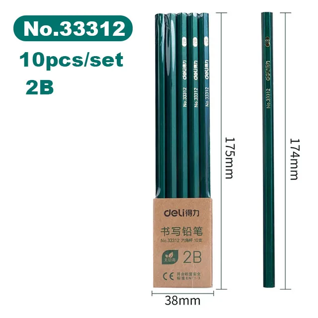 Deli 10 stks/set Houten Potlood HB 2B 2H kinderen Tekening Schets Onderzoek Potlood Briefpapier Art Supplies