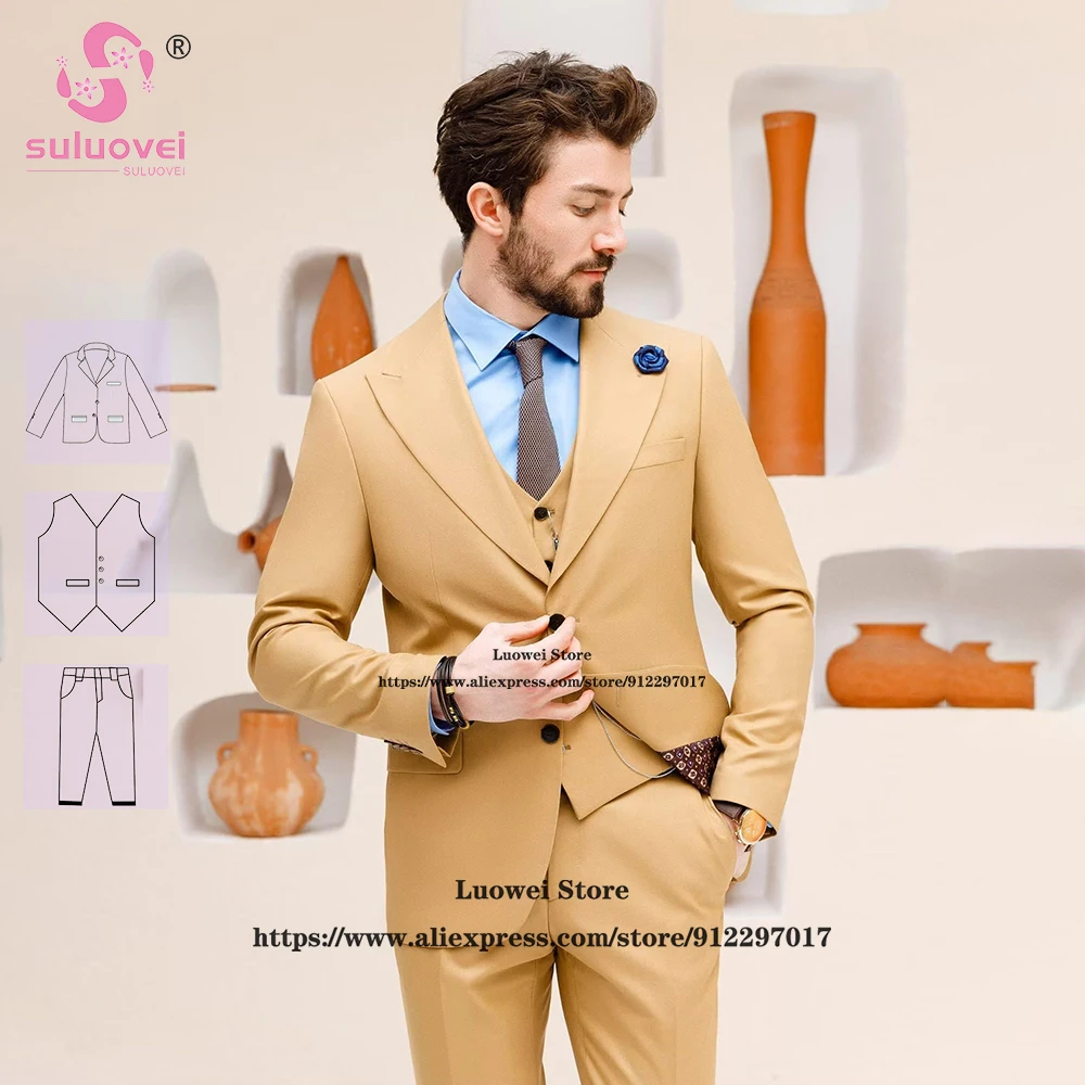 Fashion Wedding Suits For Men Slim Fit 3 Piece Pants Set Formal Groomsmen Prom Dinner Two Button Tuxedo Terno Masculino Completo